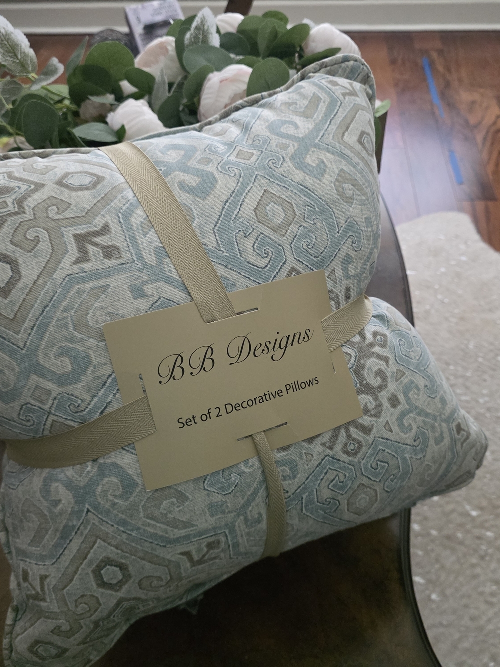 BB Designs Set of 2 Decorative Throw Pillows - Seafoam Blue & Gray